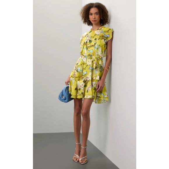 Marissa Webb x RTR Yellow Floral Ruffle Mini Dress Size 2 - Picture 1 of 7